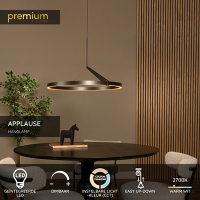 Lucide APPLAUSE - Hanglamp - Ø 60 cm - LED Dimb. - CCT - 1x32W 2700K/4000K - Handbewegingssensor - Grijs ijzer | Premium